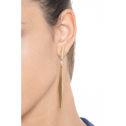 Pendientes barra oro bicolor 18K flor de diamantes 2