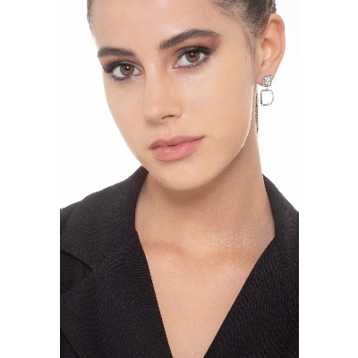 Pendientes colgantes en oro blanco 18k cuadrados y diamantes