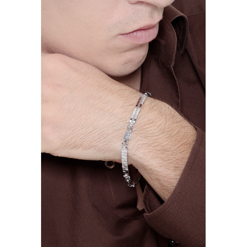 Pulsera para hombre en oro blanco 18k con placas 