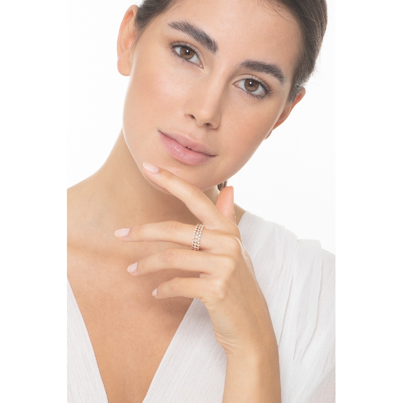 Anillo oro rosa 18k tres filas con diamantes