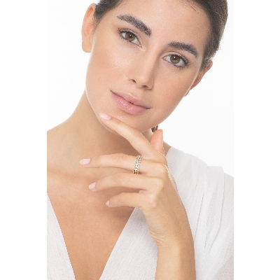 Anillo oro rosa 18k tres filas con diamantes