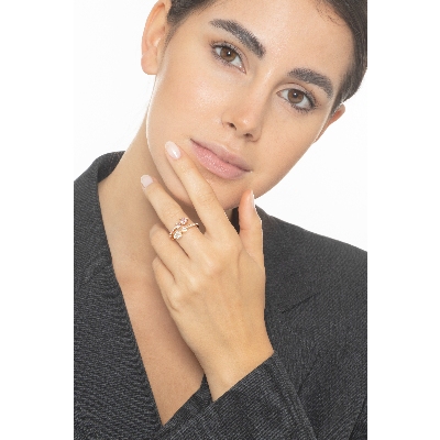 Anillo tu y yo en Oro Rosa 18K con Corazones y Diamantes 