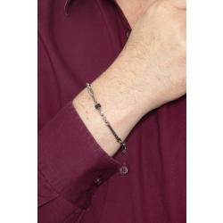 Pulsera en oro blanco 18k con barra y circonitas negras 2