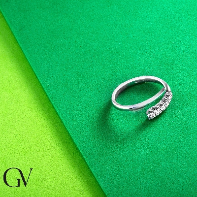 Anillo contrarié abierto oro blanco 18k con diamantes