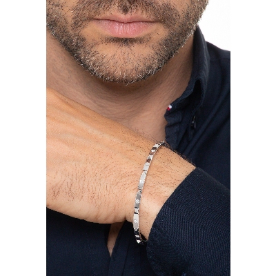 Brazalete hombre rígido en oro blanco 18k diamantes 