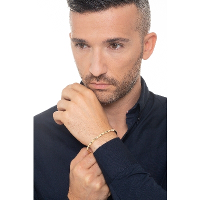 Brazalete hombre rígido en oro amarillo 18k con diamantes negros
