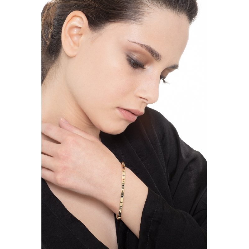 Pulsera mujer rígida oro amarillo 18k con diamantes negros Pulsera mujer rígida oro amarillo 18k con diamantes negros