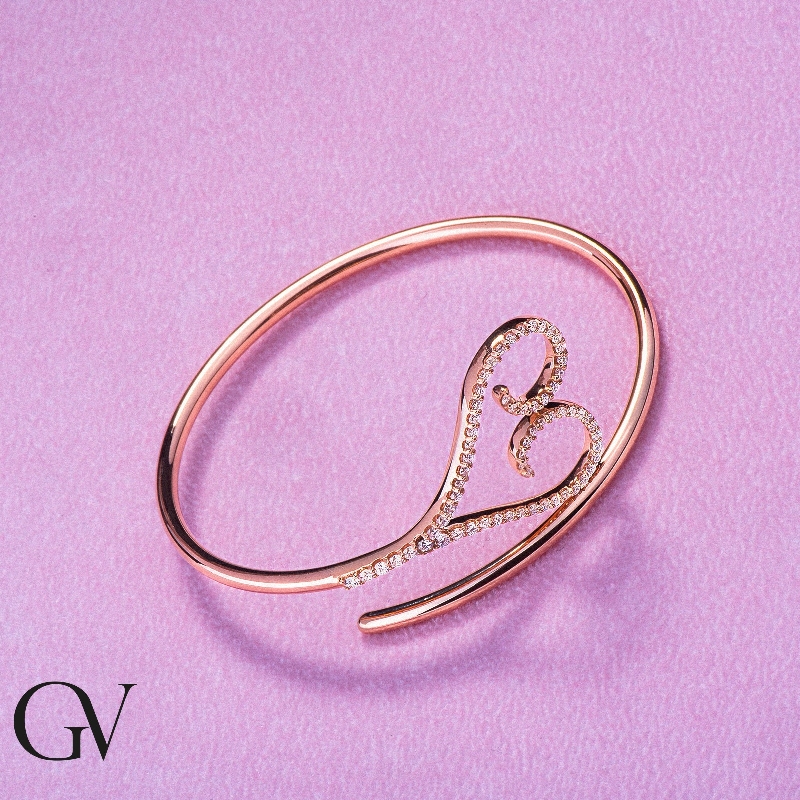 Pulsera oro rosa 18k corazón grande diamantes brillantes
