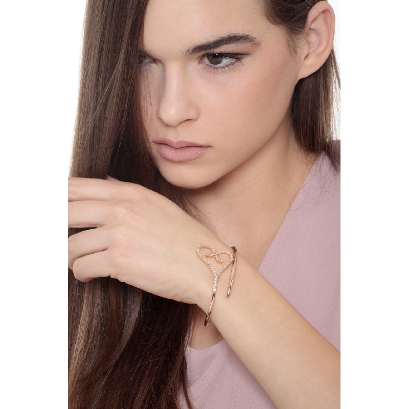 Pulsera oro rosa 18k corazón grande diamantes brillantes