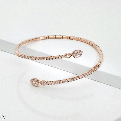 Pulsera semi rígida en oro rosa 18k con gotas y diamantes