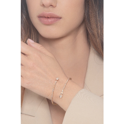 Pulsera semi rígida en oro rosa 18k con gotas y diamantes