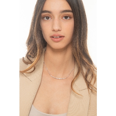 Gargantilla de malla rolò en oro blanco de 18 quilates con diamantes