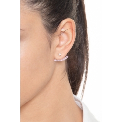 Mono pendiente de botón en oro blanco 18ct con diamante y zafiros rosas 2