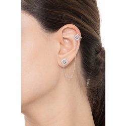 Pendiente individual oro blanco 18 quilates con cadenita y diamantes 2