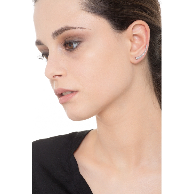 Pendiente mono en oro blanco de 18k engastado con diamantes , Izquierda Pendiente mono en oro blanco de 18k engastado con diamantes , Izquierda