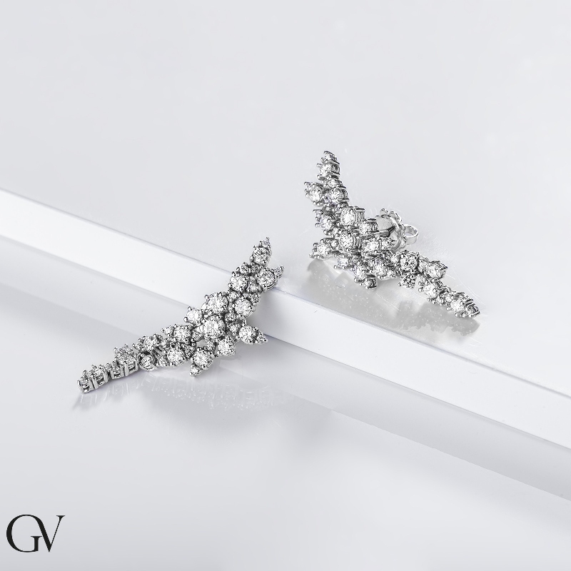 Pendientes oro blanco 18k con diamantes en cascada