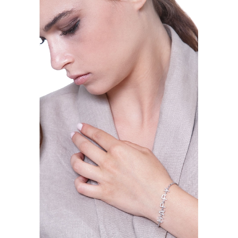 Pulsera con letras HAPPY en oro blanco y diamantes Pulsera con letras HAPPY en oro blanco y diamantes