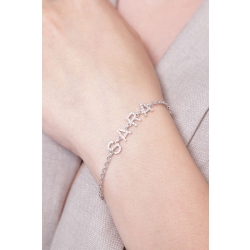 Pulsera personalizada con nombre de oro blanco 750 y diamantes, SARA 2