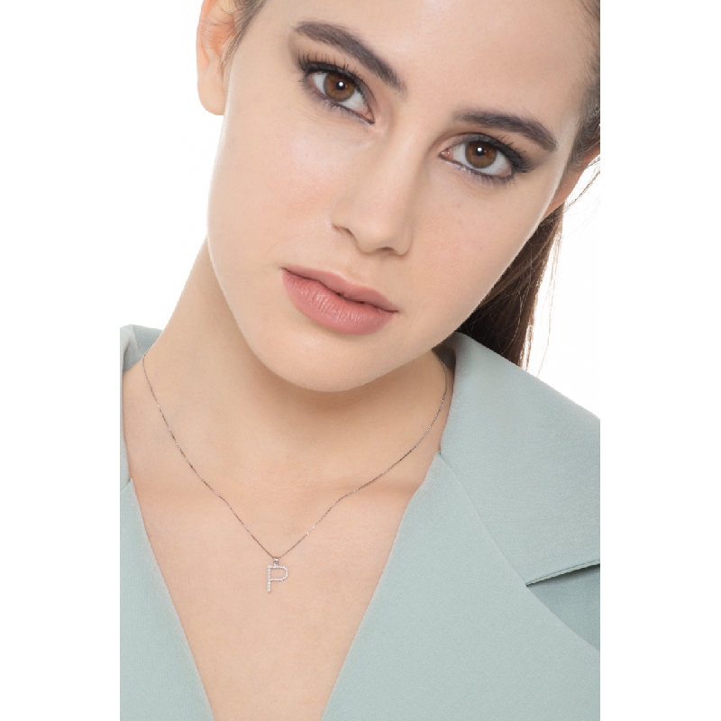 Collar con letra colgante P oro blanco y diamantes 1cm Collar con letra colgante P oro blanco y diamantes 1cm