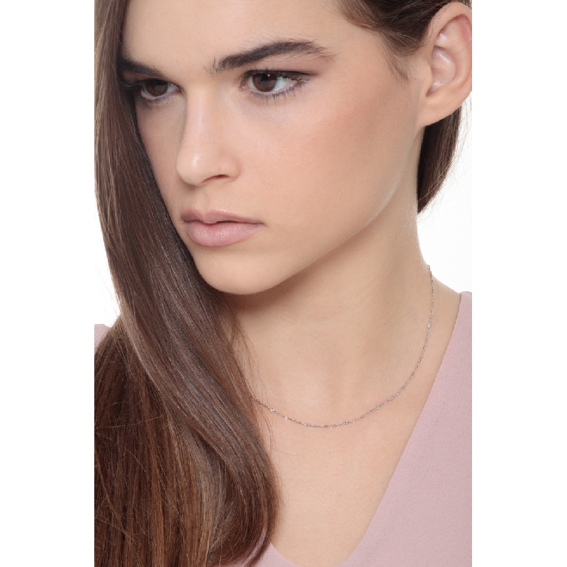 Collar oro blanco 18k con detalles diamantados 40 cm