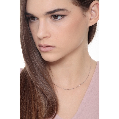 Collar oro blanco 18k con detalles diamantados 40 cm