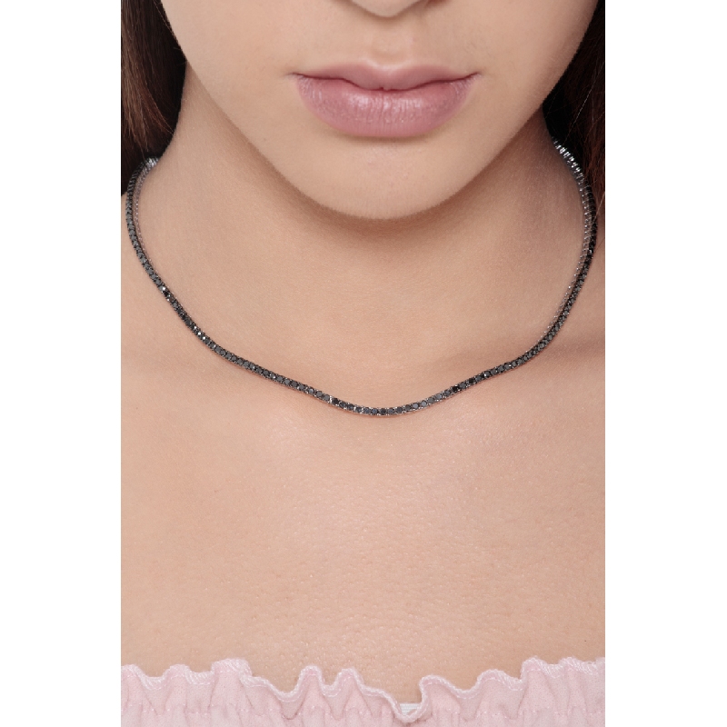 Collar tennis en oro blanco 18k con diamantes negros bruñidos 2,2 mm