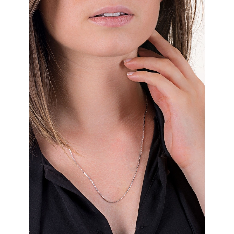 Cadena acanalada en oro blanco de 18k, 50 cm