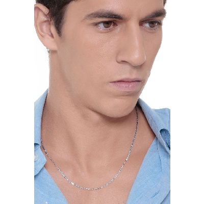 Cadena plana en oro blanco 18k, 50 cm