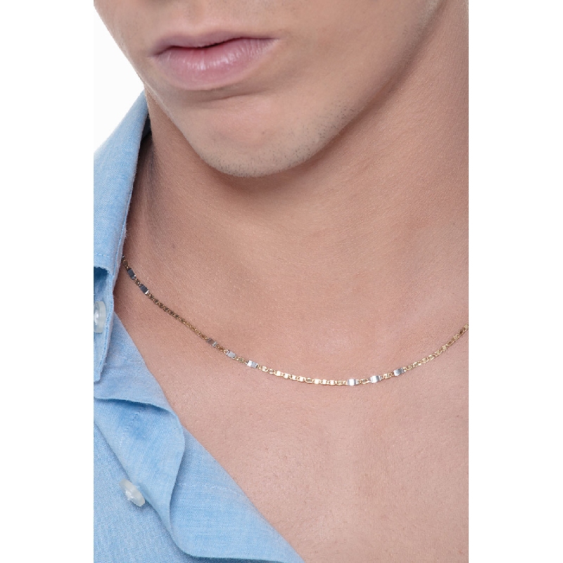 Cadena plana en oro blanco y amarillo 18k, 50 cm Cadena plana en oro blanco y amarillo 18k, 50 cm
