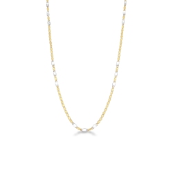 Cadena plana en oro blanco y amarillo 18k, 50 cm