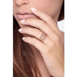Anillo de banda en oro blanco y rosa 750 con diamantes 2