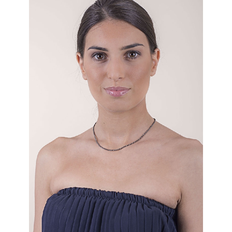 Catena palline diamantate in oro nero 18k, cm 40