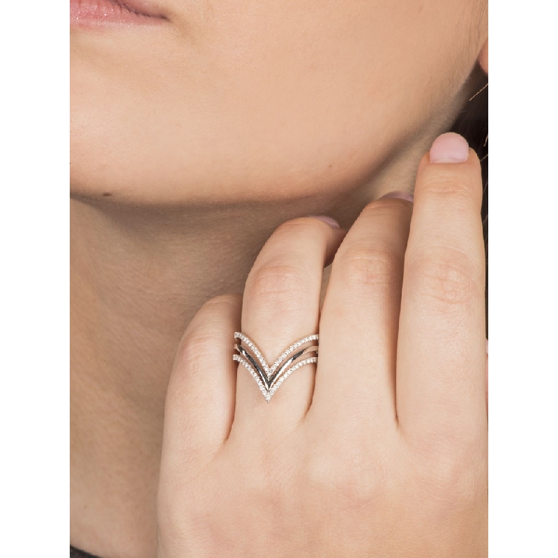 Anillo Tres Filas Oro Blanco 18k con Diamantes