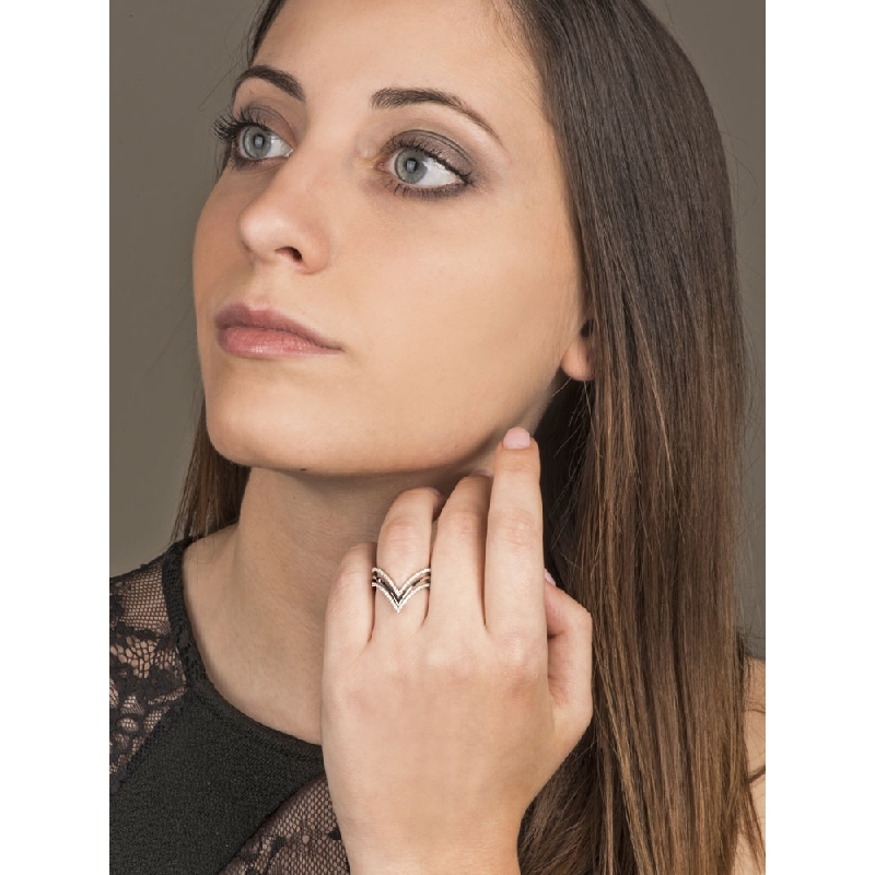 Anillo Tres Filas Oro Blanco 18k con Diamantes