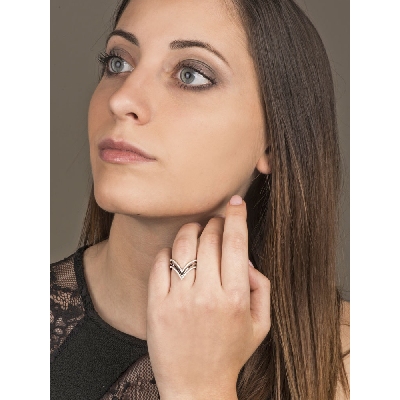 Anillo Tres Filas Oro Blanco 18k con Diamantes