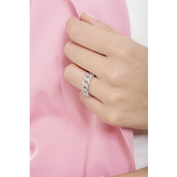 Anillo cubano flexible en oro blanco de 18k con diamantes 2