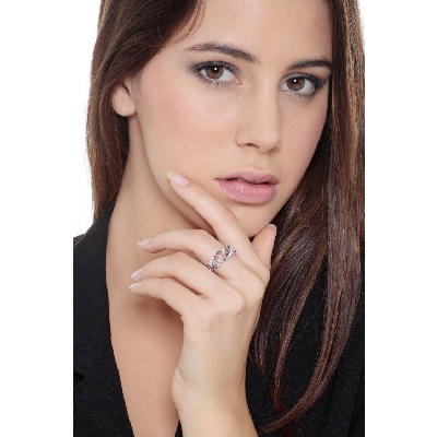 Anillo mujer gourmette oro blanco 18K rubíes y diamantes