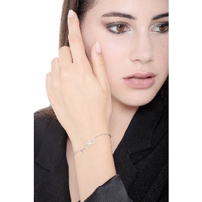 Pulsera de oro blanco 18k con símbolo infinito, 15+3 cm