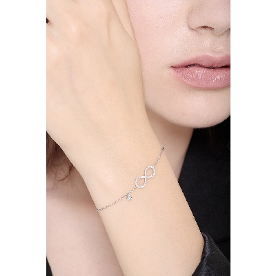 Pulsera de oro blanco 18k con símbolo infinito, 15+3 cm