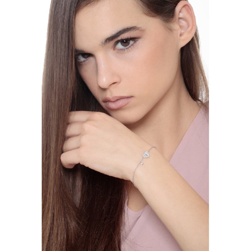 Pulsera oro blanco 18k corazón candado en pavé de diamantes