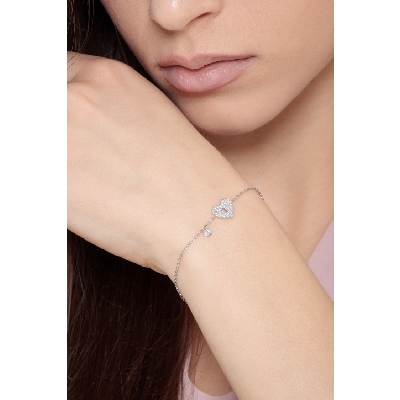 Pulsera oro blanco 18k corazón candado en pavé de diamantes