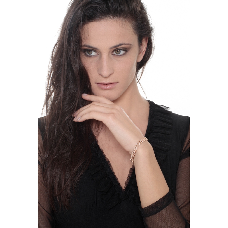 Pulsera gourmette en oro rosa de 18k con diamantes Pulsera gourmette en oro rosa de 18k con diamantes