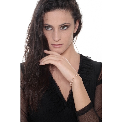 Pulsera gourmette en oro rosa de 18k con diamantes