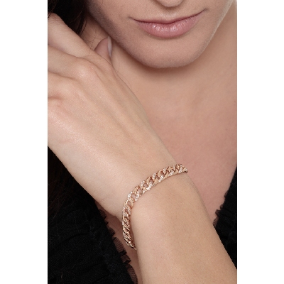 Pulsera gourmette en oro rosa de 18k con diamantes