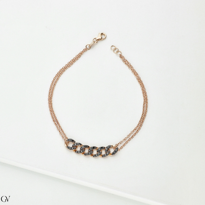 Pulsera cubana 6 eslabones oro rosa 18k con diamantes negros  Pulsera cubana 6 eslabones oro rosa 18k con diamantes negros