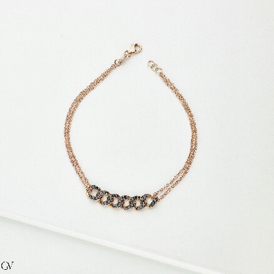 Pulsera cubana 6 eslabones oro rosa 18k con diamantes negros 