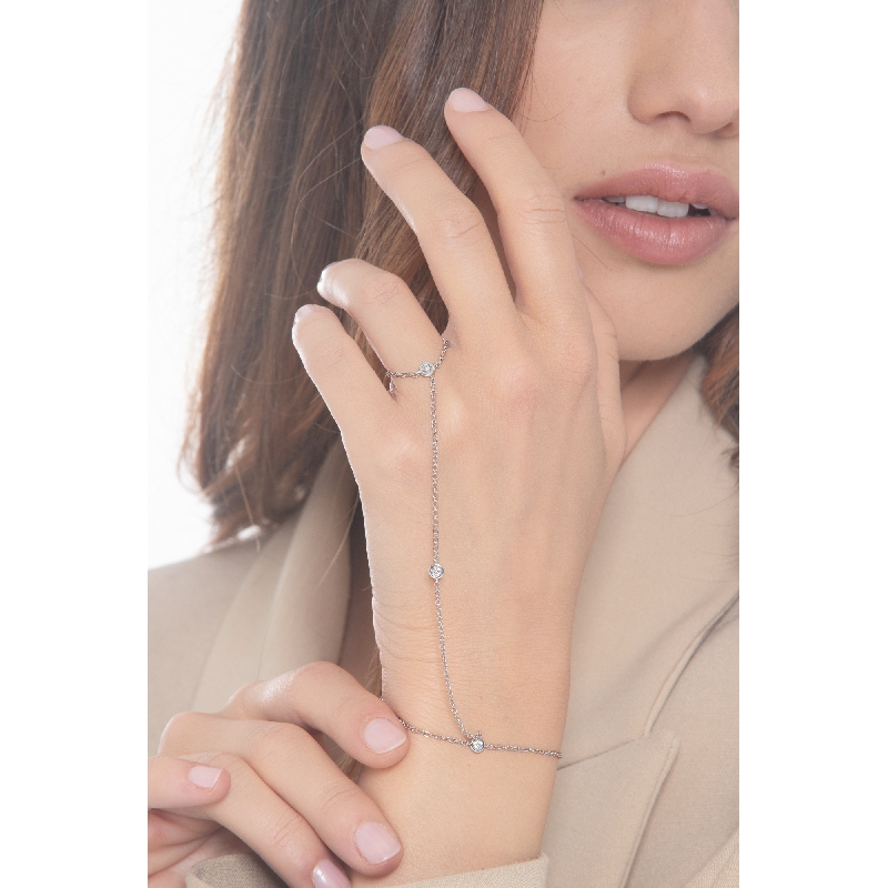 Pulsera de mano en oro blanco 18k con diamantes 0.05 ct