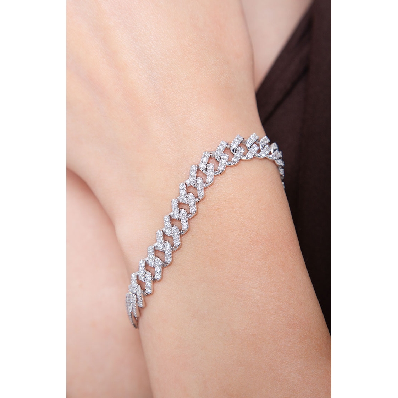 Pulsera Cuban Link en oro blanco 18K con diamantes Pulsera Cuban Link en oro blanco 18K con diamantes