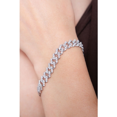 Pulsera Cuban Link en oro blanco 18K con diamantes