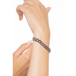 Pulsera cubana de oro blanco 18k con diamantes negros. Puntas brunidas. 2